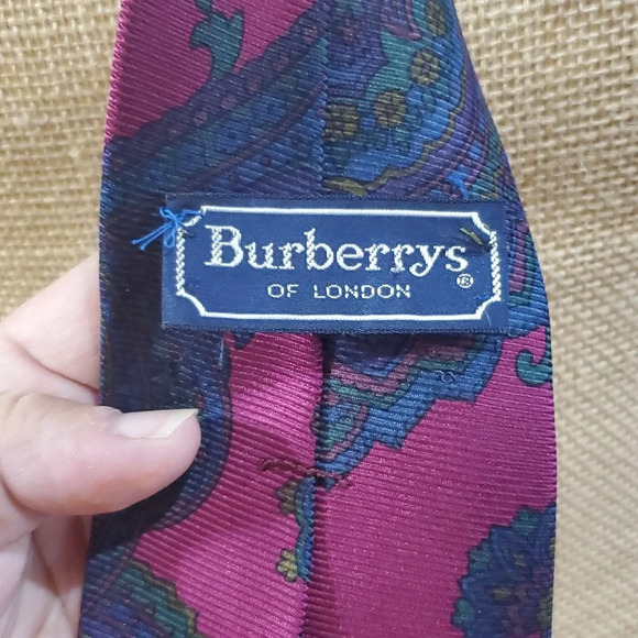 Burberry silk tie blue burgandy paisley - Picture 4 of 7